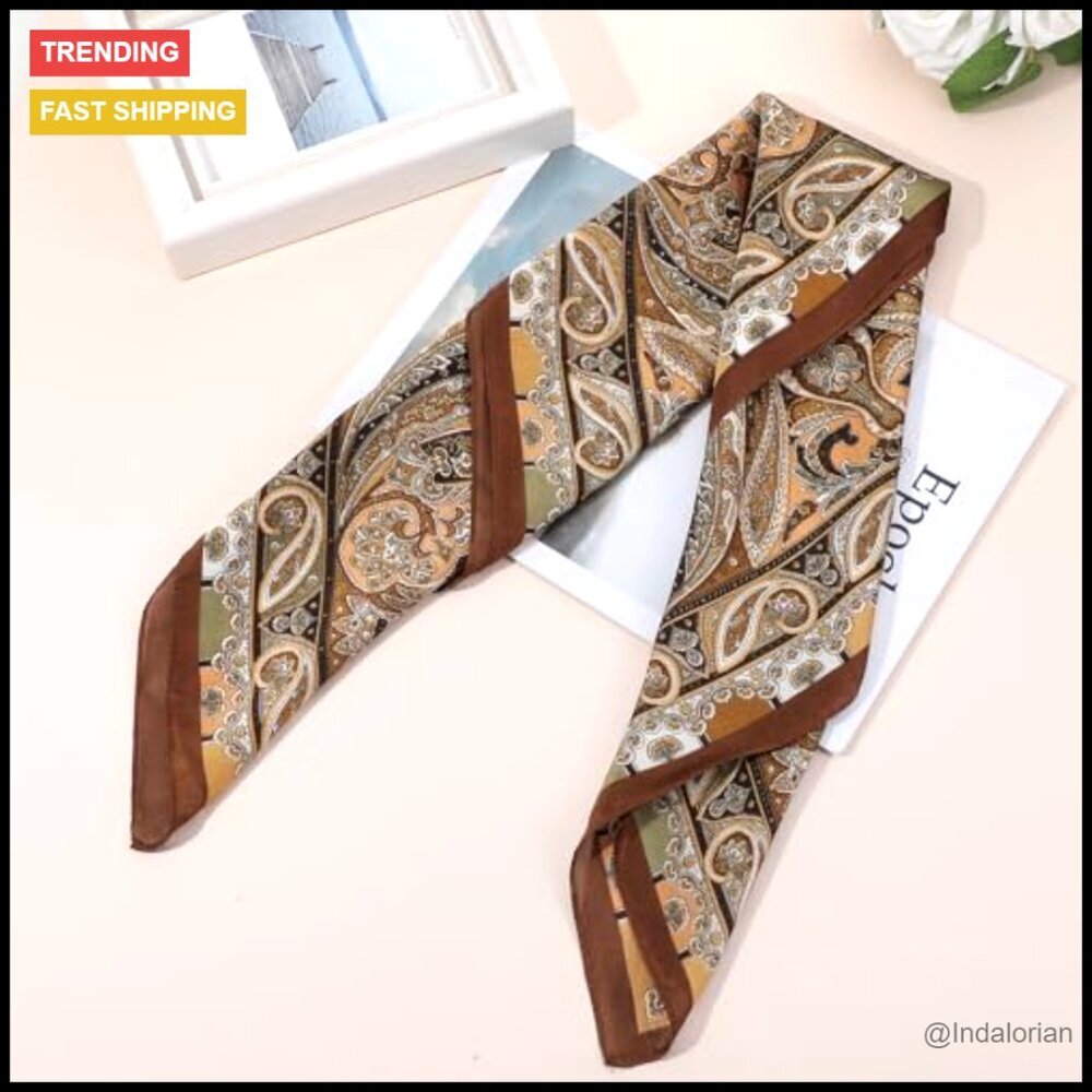 Satin Bandana Scarf Elegant Classic Paisley Pattern Lightweight Versatile - Picture 7 of 7